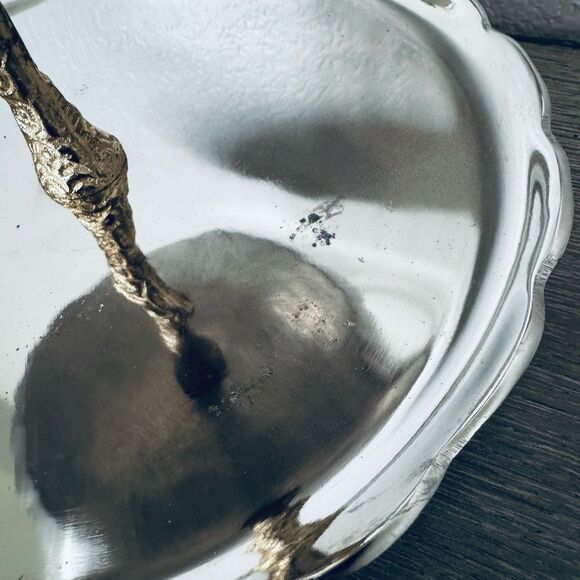 Metal Silver Gold Bird Branch Tiered Tray Centerpiece Serveware Decor - Picture 2 of 6